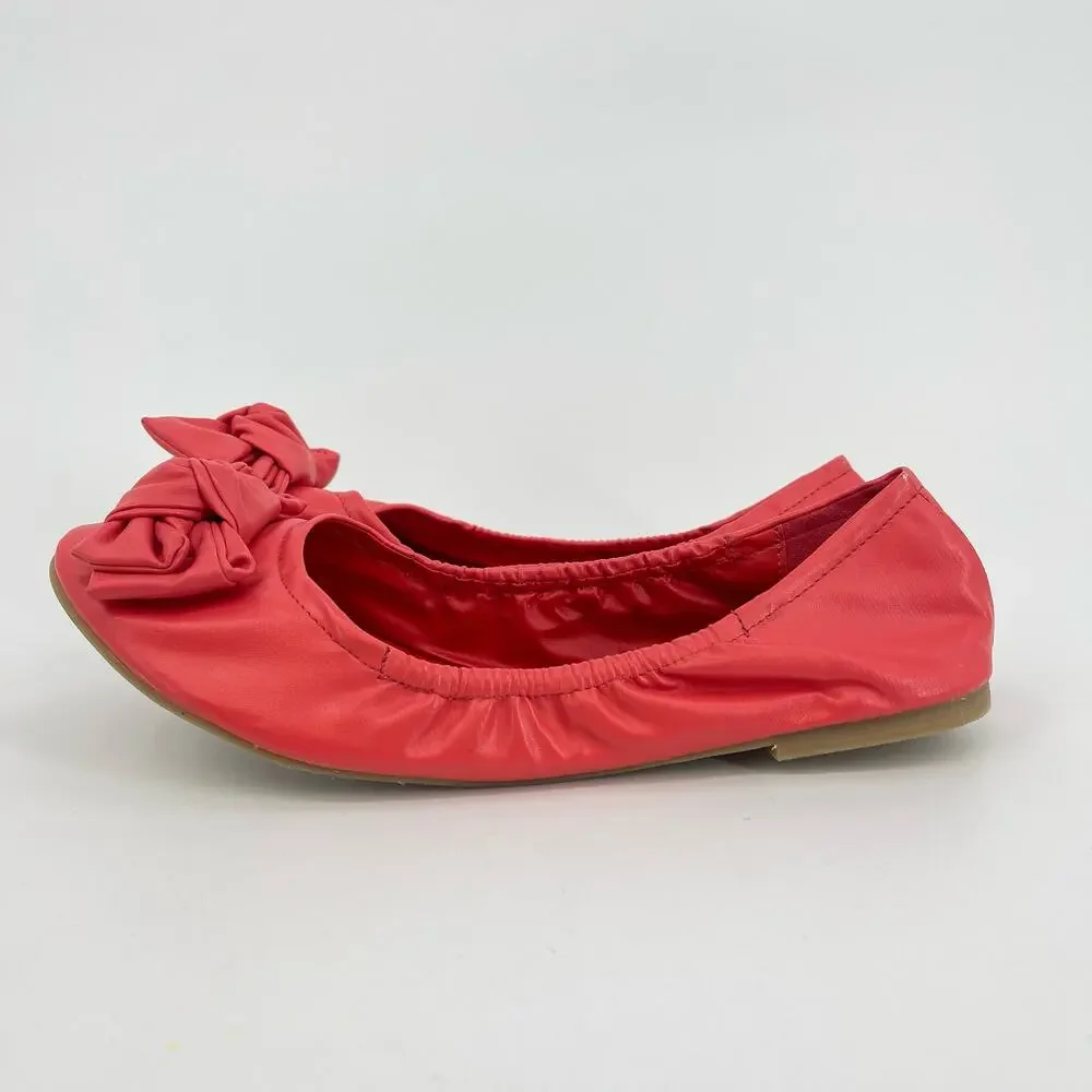 C Label Size 9 Divine Coral Pink Vegan Leather Ballet Flats Bow Shoes
